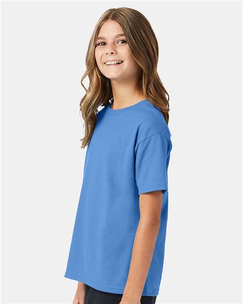 Hanes 5370 Youth EcoSmart T-Shirt - Carolina Blue - model side