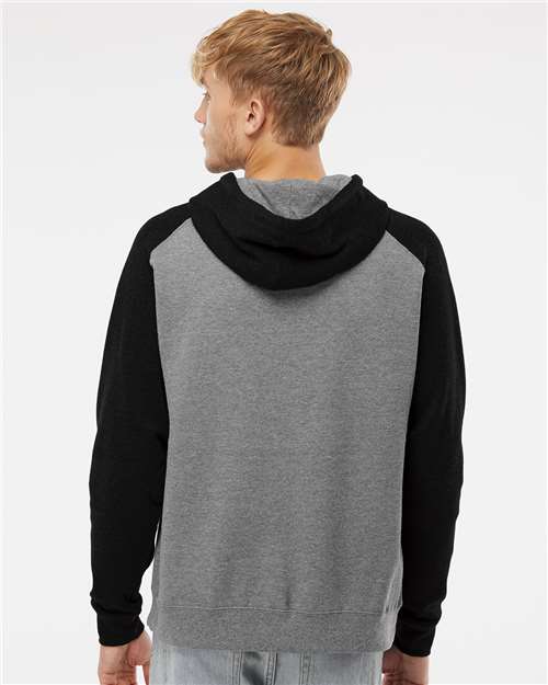 Independent Trading Co. IND40RP Unisex Raglan Hooded Sweatshirt - Gunmetal Heather/ Black - model back
