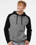 Independent Trading Co. IND40RP Unisex Raglan Hooded Sweatshirt - Gunmetal Heather/ Black - model front
