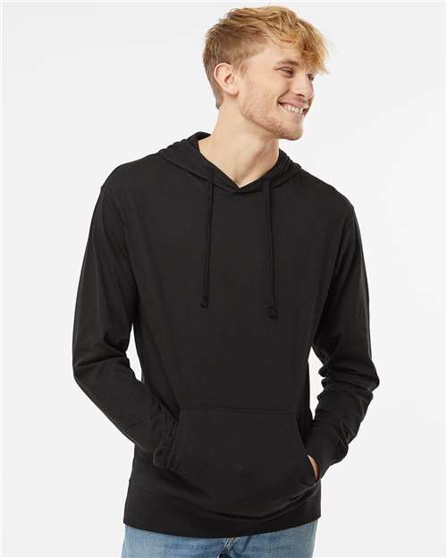 Independent Trading Co. SS150J Unisex Lightweight Hooded Pullover T-Shirt - Black - model front