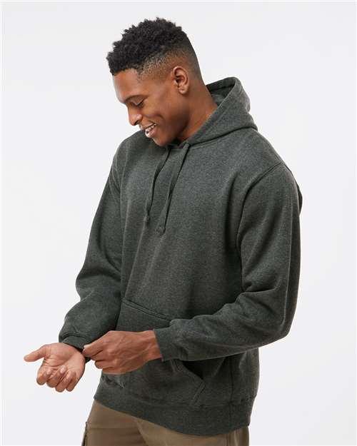 J. America 8815 Men's Tailgate Hooded Sweatshirt - Charcoal Heather - model side