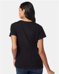 Hanes S04V Women's Perfect-T V-Neck T-Shirt - Black - model back