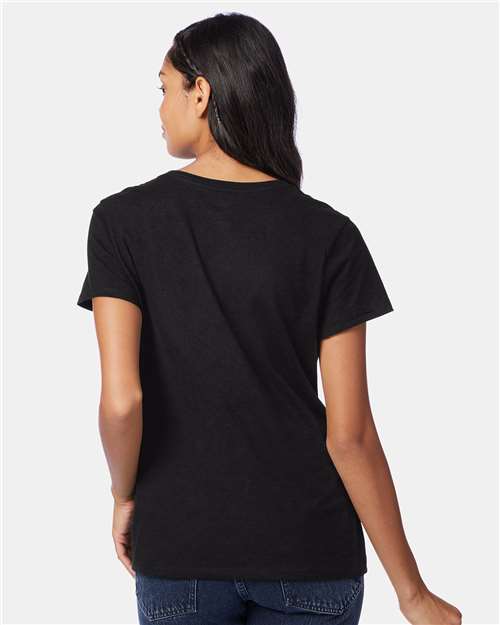 Hanes S04V Women's Perfect-T V-Neck T-Shirt - Black - model back