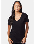 Hanes S04V Women's Perfect-T V-Neck T-Shirt - Black - model front