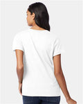 Hanes S04V Women's Perfect-T V-Neck T-Shirt - White - model back