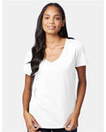 Hanes S04V Women's Perfect-T V-Neck T-Shirt - White - model front