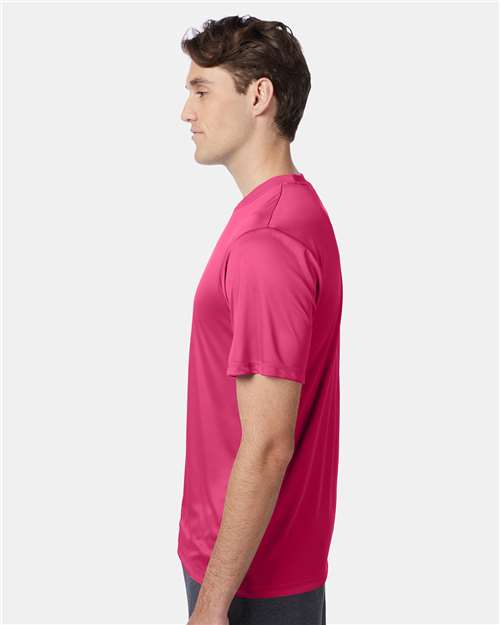 Hanes 4820 Unisex Cool DRI Performance T-Shirt - Wow Pink - model side