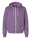 Bella + Canvas 3739 Sponge Fleece Full-Zip Hoodie Sweatshirt - Heather Team Purple - flat front