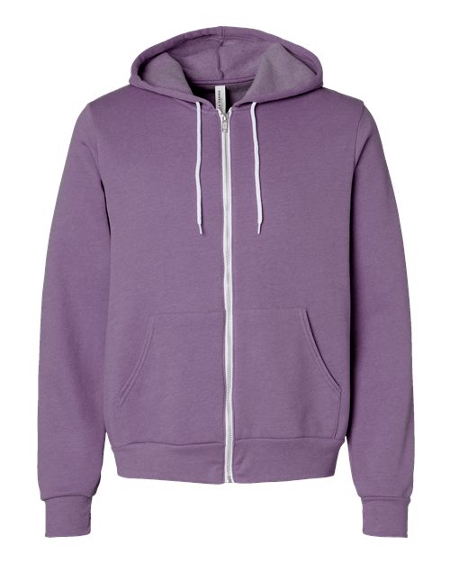 Bella + Canvas 3739 Sponge Fleece Full-Zip Hoodie Sweatshirt - Heather Team Purple - flat front