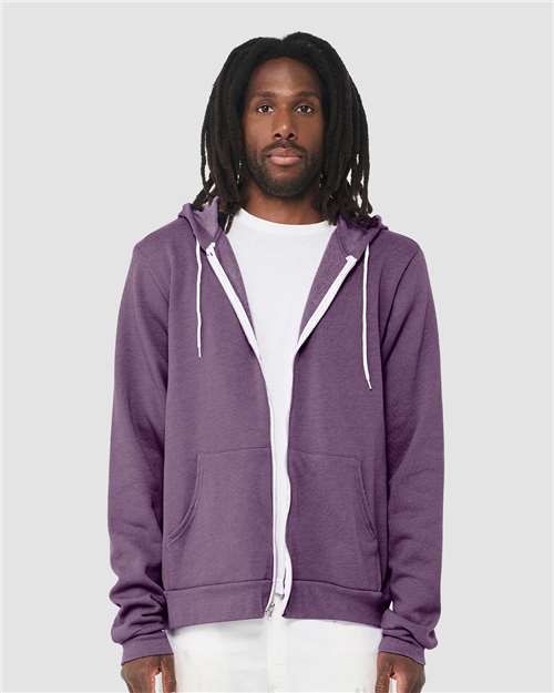 Bella + Canvas 3739 Sponge Fleece Full-Zip Hoodie Sweatshirt - Heather Team Purple - model front