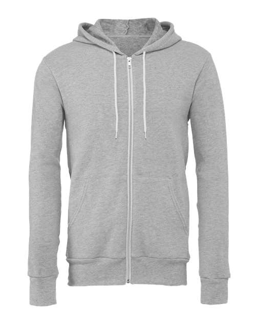 Bella + Canvas 3739 Sponge Fleece Full-Zip Hoodie Sweatshirt - Athletic Heather - flat front