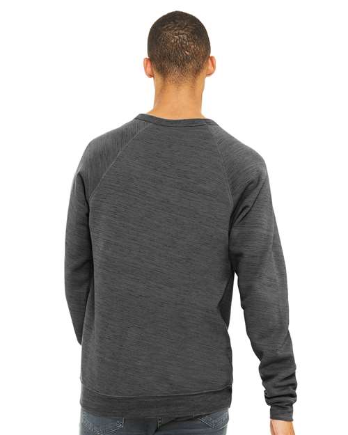 BELLA + CANVAS 3901 Unisex Sponge Fleece Raglan Crewneck Sweatshirt - Dark Grey Marble - model back