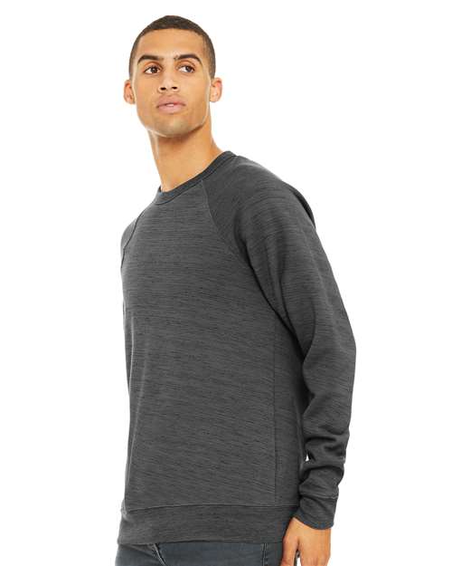 BELLA + CANVAS 3901 Unisex Sponge Fleece Raglan Crewneck Sweatshirt - Dark Grey Marble - model side