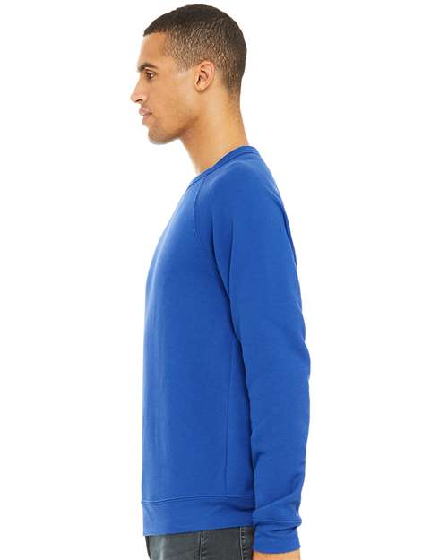 BELLA + CANVAS 3901 Unisex Sponge Fleece Raglan Crewneck Sweatshirt - True Royal - model side