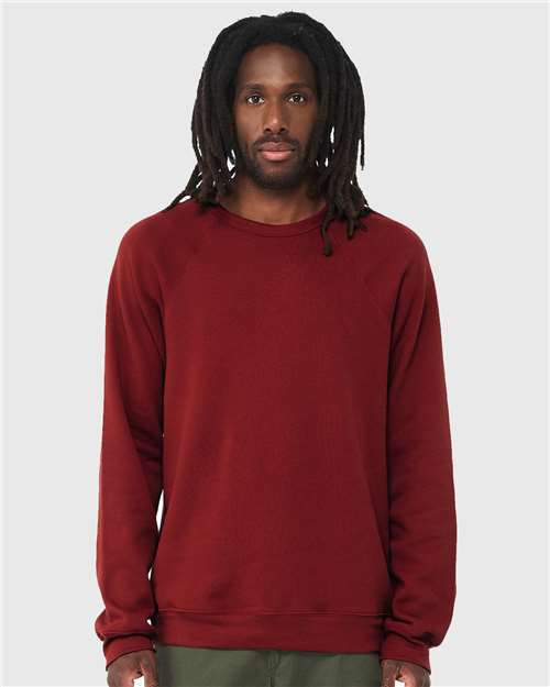 BELLA + CANVAS 3901 Unisex Sponge Fleece Raglan Crewneck Sweatshirt - Cardinal - model front