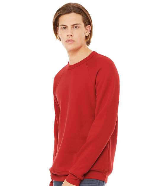 BELLA + CANVAS 3901 Unisex Sponge Fleece Raglan Crewneck Sweatshirt - Red - model side