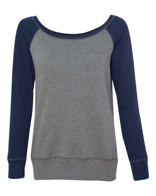 BELLA + CANVAS 7501 Women’s Sponge Fleece Wide Neck Sweatshirt - Deep Heather/ Navy - front