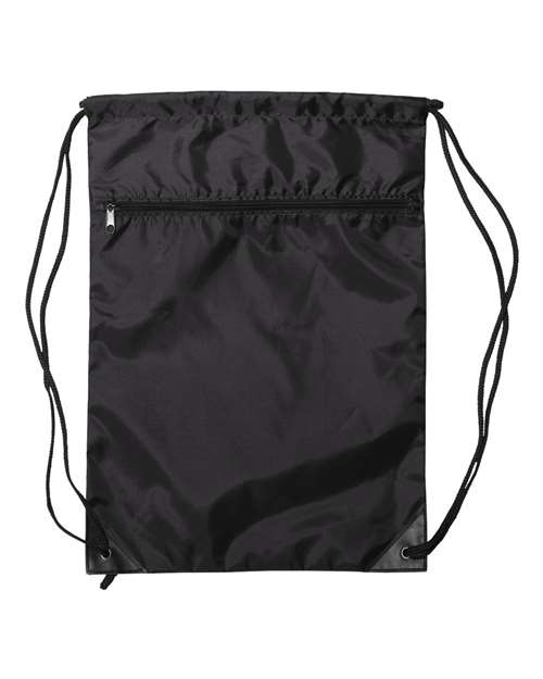 Liberty Bags 8888 Zippered Drawstring Backpack - Black - front