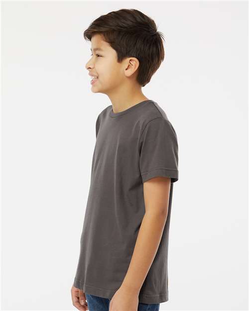 LAT 6101 Youth Fine Jersey Tee - Charcoal - model side