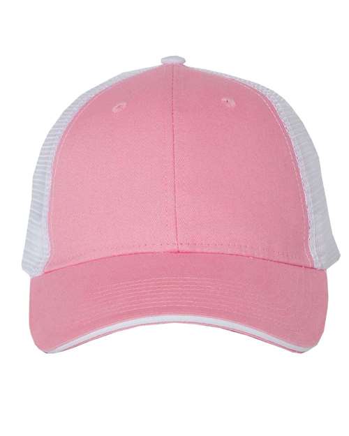 Valucap S102 Sandwich Trucker Cap - Pink/ White - front