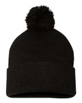 Sportsman SP15 12" Pom-Pom Cuffed Beanie - Black - back