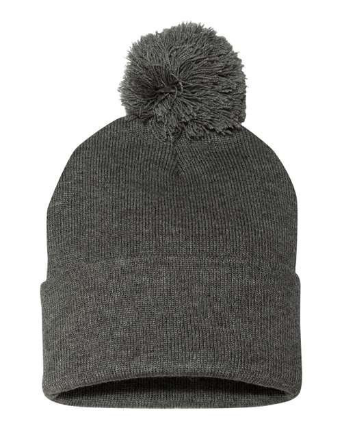 Sportsman SP15 12" Pom-Pom Cuffed Beanie - Dark Heather Grey - back