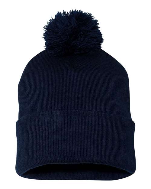 Sportsman SP15 12" Pom-Pom Cuffed Beanie - Navy - front