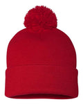 Sportsman SP15 12" Pom-Pom Cuffed Beanie - Red - back