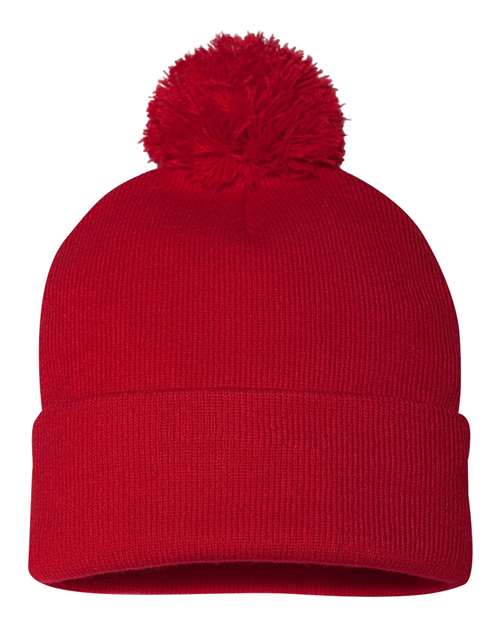 Sportsman SP15 12" Pom-Pom Cuffed Beanie - Red - back