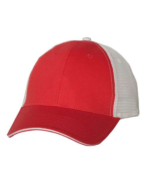 Valucap S102 Sandwich Trucker Cap - Red/ White - front