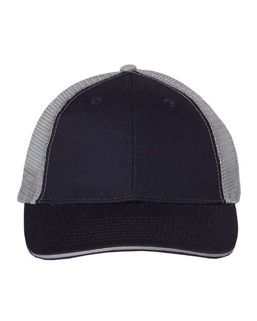 Valucap S102 Sandwich Trucker Cap - Navy/ Grey - front