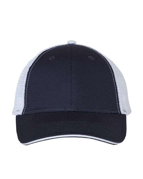 Valucap S102 Sandwich Trucker Cap - Navy/ White - front