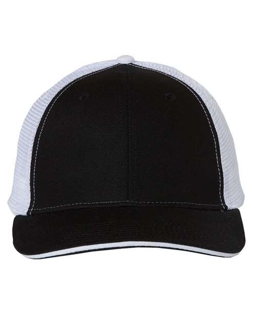 Valucap S102 Sandwich Trucker Cap - Black/ White - front