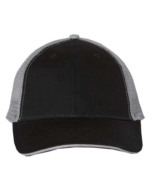 Valucap S102 Sandwich Trucker Cap - Black/ Grey - front