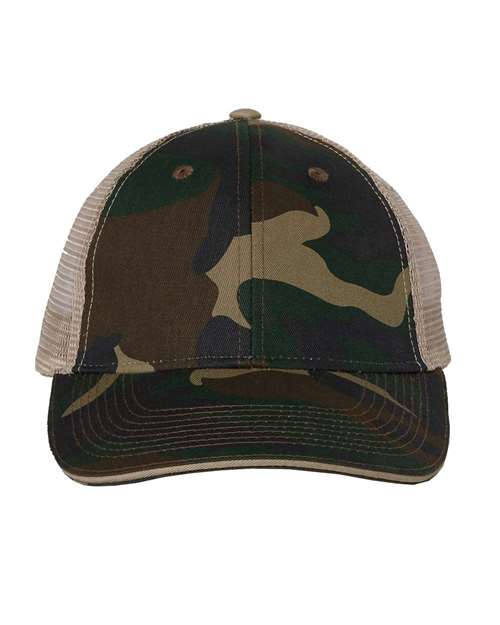 Valucap S102 Sandwich Trucker Cap - Green Camo/ Tan - front