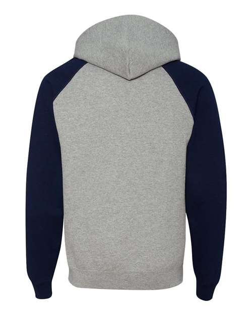 Jerzees 96CR Unisex Nublend Colorblocked Raglan Hooded Sweatshirt - Oxford/ J. Navy - back