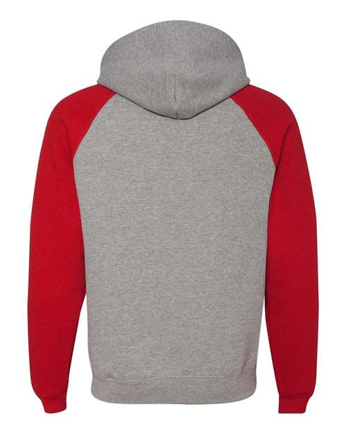 Jerzees 96CR Unisex Nublend Colorblocked Raglan Hooded Sweatshirt - Oxford/ True Red - back