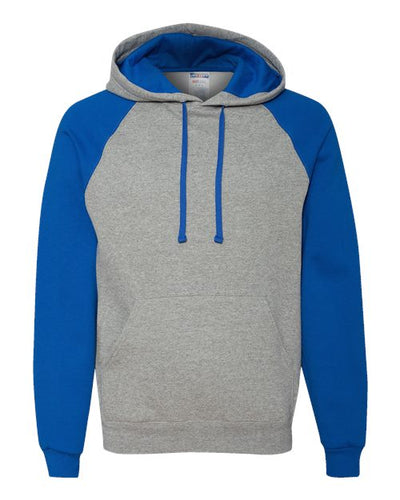 Jerzees 96CR Unisex Nublend Colorblocked Raglan Hooded Sweatshirt - Oxford/ Royal - front