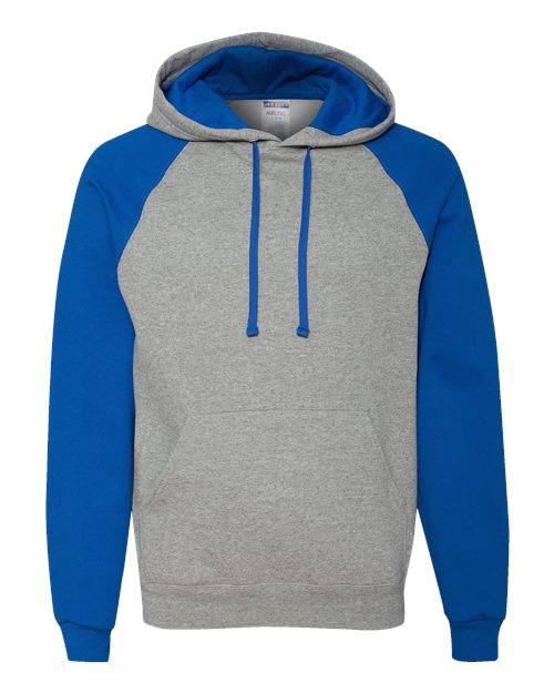 Jerzees 96CR Unisex Nublend Colorblocked Raglan Hooded Sweatshirt - Oxford/ Royal - front