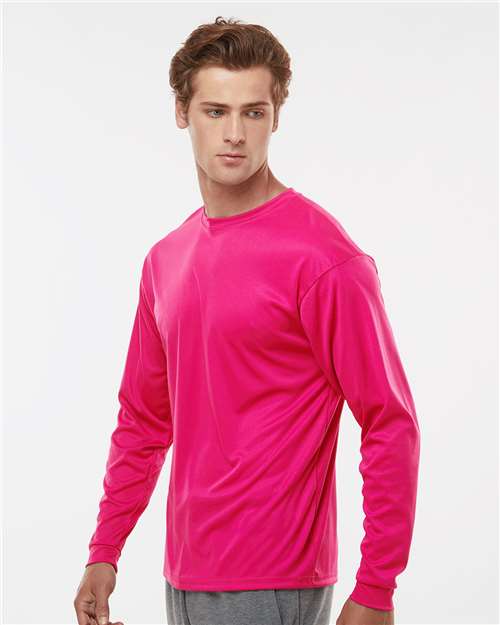 C2 Sport 5104 Unisex Performance Long Sleeve T-Shirt - Hot Pink - model side