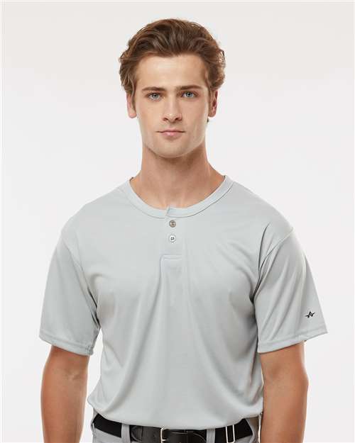Alleson Athletic 7930 Men's B-Core Placket Jersey - Silver - model front
