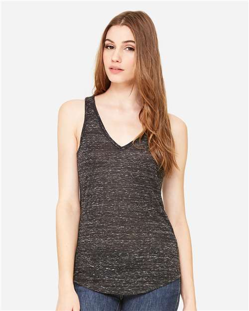 BELLA + CANVAS 8805 Women's Flowy V-Neck Tank - Black Marble - model front