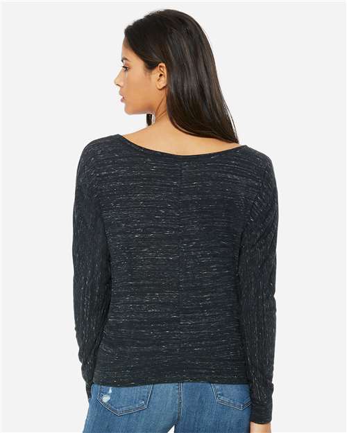 BELLA + CANVAS 8850 Women’s Flowy Off Shoulder Long Sleeve Tee - Black Marble - model back