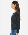 BELLA + CANVAS 8850 Women’s Flowy Off Shoulder Long Sleeve Tee - Black Marble - model side