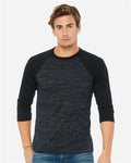 BELLA + CANVAS 3200 Unisex Three-Quarter Sleeve Baseball Tee - Black Marble/ Black - model front
