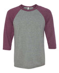 BELLA + CANVAS 3200 Unisex Three-Quarter Sleeve Baseball Tee - Grey/ Maroon Triblend - front