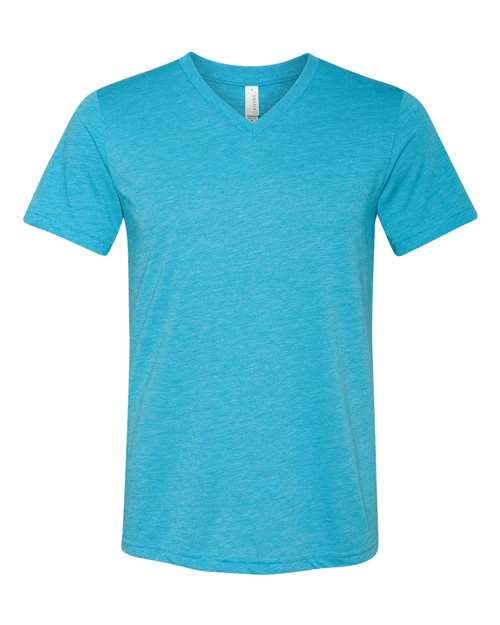 Bella + Canvas 3415 Triblend V-Neck Tee - Aqua Triblend - flat front