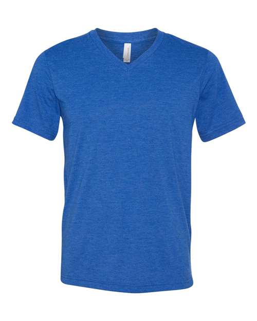 Bella + Canvas 3415 Triblend V-Neck Tee - True Royal Triblend - flat front
