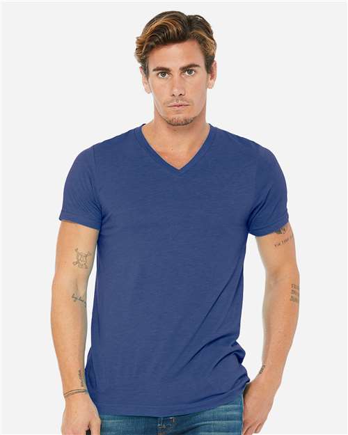 Bella + Canvas 3415 Triblend V-Neck Tee - True Royal Triblend - model front