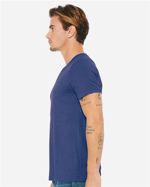 Bella + Canvas 3415 Triblend V-Neck Tee - True Royal Triblend - model side
